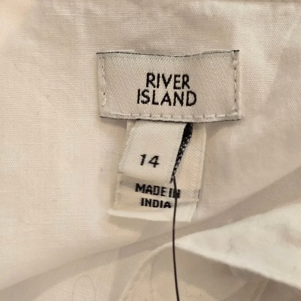 NWT River Island UK White Cotton Ruffle Eyelet Button-Up Mini Dress UK 14 US 10 - Picture 8 of 11